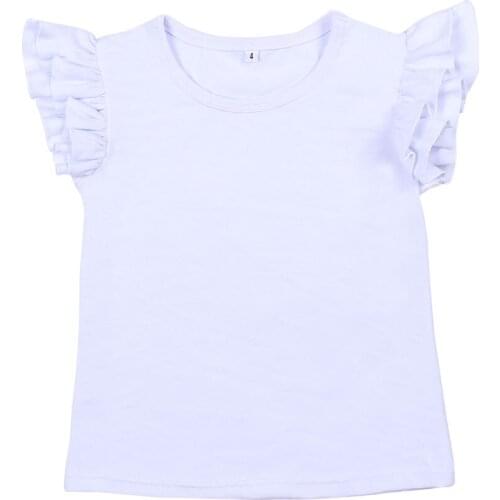 100% cotton Tops Girls Cute T-Shirts Summer Flutter sleeve Plain short sleeve Shirts many colors Kids Clothing