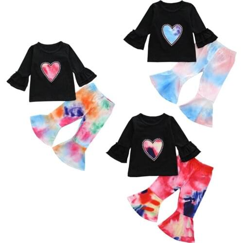 Spring Girls Clothing Sets Baby Girl Long-sleeved T-shirt And Flared Pants Tracksuit Outfit Fashion Toddler Kids Clothes Set