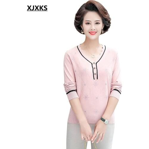 XJXKS 2021 autumn new fashion V-neck long-sleeved sweater women pullover high-end women wool knitted sweater