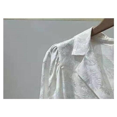 Women Short Sleeve Blouse 2021 Summer Retro Jacquard Floral Print Single-breasted Casual Turn Down Collar Shirt Ladies Top