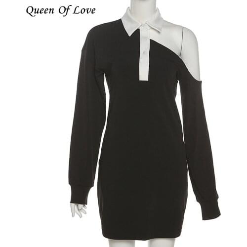 Sexy Long Sleeve One Shoulder Off Mini Dress Women 2021 New Autumn Fashion Streetwear Bodycon Club Party Dresses Outfits Y2K