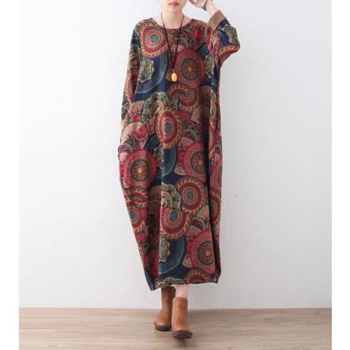 Women Spring Autumn Knitting Cotton Dress Ladies Loose Printed Dress Female 2021 Print Robe Dress