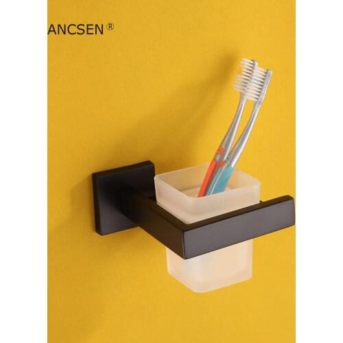 Toothbrush Tooth Cup Holder With Glass Cup Wall Mounted Stainless Steel Bath Single Cup Rack Bathroom Cup Tumbler Holders Set