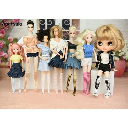 1Pair Handmade Stripe Long Socks for Blythe Doll Middle Tube Sock For Barbie Dolls 1/6 BJD Accessories Dollhouse DIY Toys