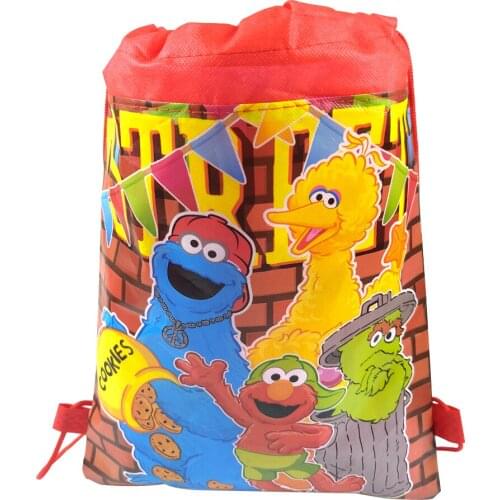 12pcs/lot Sesame Street Theme Boys Favors Mochila Non-woven Fabrics Birthday Party Baby Shower Decorate Drawstring Gifts Bags