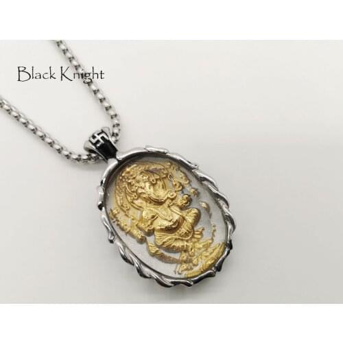 2019 AW Glass cover 2 tone stainless steel Ganesha pendant necklace Vintage silver color amulet Ganesha necklace lucky jewelry