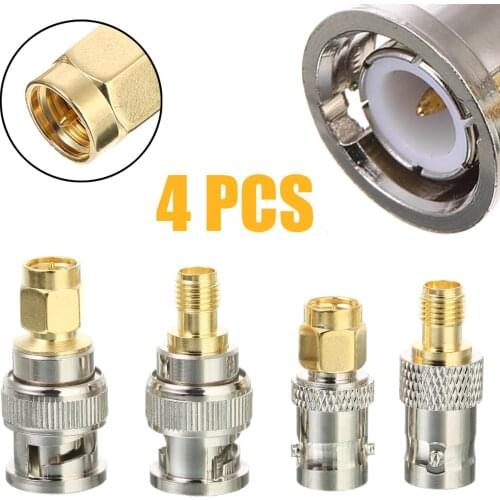 4pcs BNC To SMA Connector Adapter BNC Male Plug To SMA Female Jack Straight RF Connectors Adapter For Coaxial Cable