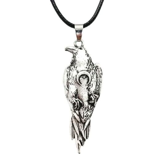 Viking Raven Amulet With Crescent Moon Symbol Wicca Talisman Jewlery Crow Bird Pendants Necklaces Mens Womens Gifts