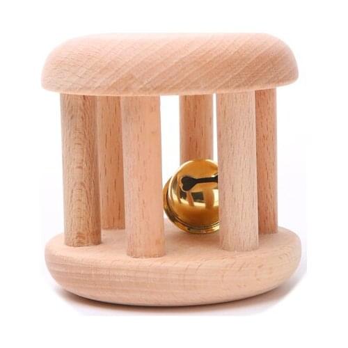 Baby Wooedn Toy Rattles Bells No Paint Shaking Dumbells Early Development Toys 0-12 Months