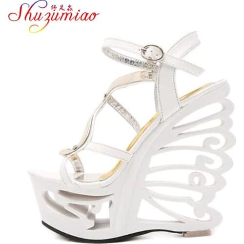 High Quality Buckle Strap Sexy Strange Style Heel Summer Women Shoes Retro Novelty Sandals 14.5cm High Heels Nightclub Shoes