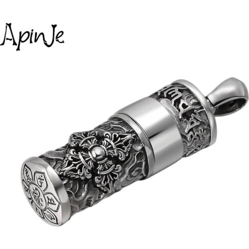 Apinje 925 Sterling Silver Necklace Pendant Vajra Scripture Openable Lighter Pendant Men And Women Box Jewelry