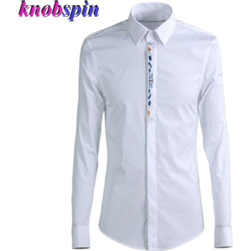 Elegant Embroidery Business Male Dress Shirt 2019 Brand 80% Cotton long sleeve Solid color Slim Camisas Men shirts Plus size 4XL