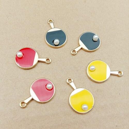 10pcs 23x15mm Enamel jewelry accessories pearl table tennis ball racket charms Earrings Necklace Pendant handmade DIY material