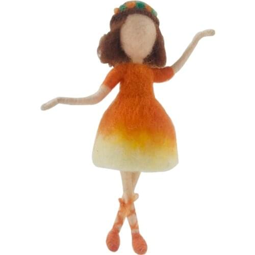 Needle Felting Kits for Beginners Orange Girl Elves, Gift for Mom, Felting Mat, Felting Needles, Video Manual, Height 10cm (4")