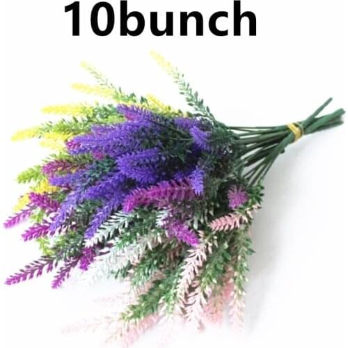 10bunch Lavender Plastic Artificial Flowers Provence Purple Bouquet with Green Leaves Wedding Home Table Decoration Fake Flower