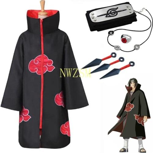 Harajuku Cosplay Anime character Cloak Cosplay Costume Ring Headband Halloween Akatsuki Member Costumes Cloak Accessories Suit