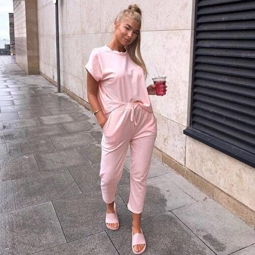 Lounge Wear Summer Pink Two Piece Outfits Pants Set Tracksuit Women Vetement Femme T-shirts Conjunto Mujer Moda 2020 Plus Size
