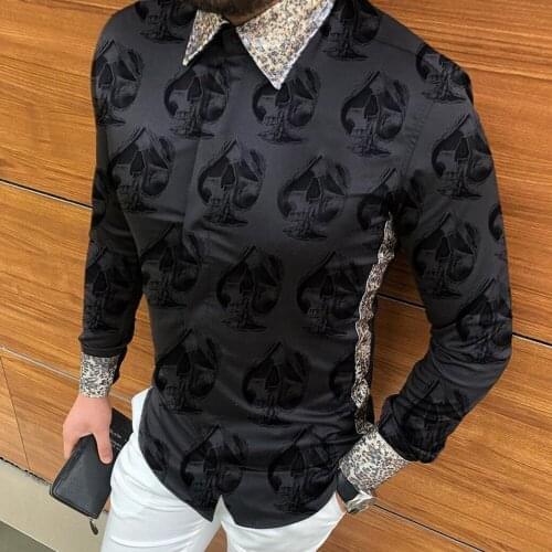 Men Casual Fashion Printed Shirt Single-Breasted Cardigan Long Sleeve Shirt European American Mens Clothing