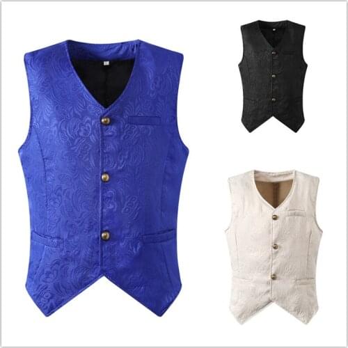 Adult Men Vintage Vest Waistcoat Victorian Black Steampunk Style Gothic Jacquard Swallow Top Noble Costume For Mens Blazer Suit