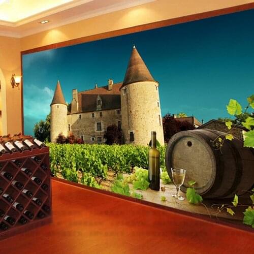 Custom mural custom 3D stereo European style vineyard mural restaurant Hotel store red wine winery wallpaper mural