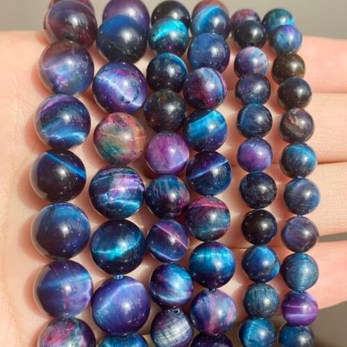 Natural Multicolor Blue Tiger Eye Diy Charm Bracelet Earrings Loose Round Beads for Jewelry Making 15" Strand 6/8/10MM