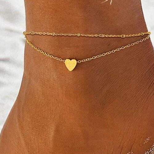 2021New Delicate Anklet Adjustable Portable Double Layer Love Heart Women Feet Chain for Home Moon Star Imitation Pearl Bracelet