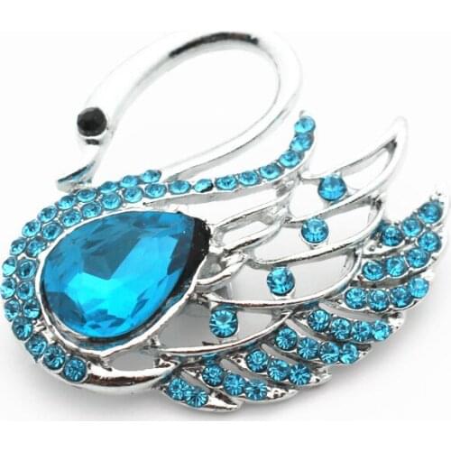 New Arrival 10pcs/lot Crystal Animal Snap Charms Blue Rhinestone Swan Snap Buttons Fit 18mm Snap Bracelet & Bangles DIY Jewelry