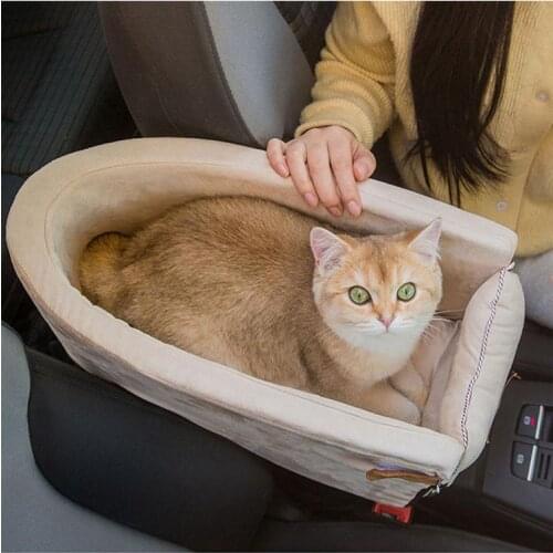 Car Pet Carrier Cat Dog Bed House Easy To Install Portable Safe Car Control Console Pet Nest Pet Holder Case For Kitten Puppy