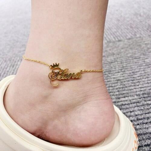 Personalized Crown Anklet For Women Customized Name Anklet Lady Charm Romantic Style Stainless Steel Jewelry Best Gift for Loves