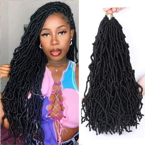 18 Inch Nu Faux Locs Crochet Braids Hair Black Soft Locs Goddess Locs Braiding Hair For Women Curly Wavy Faux Locs Crochet