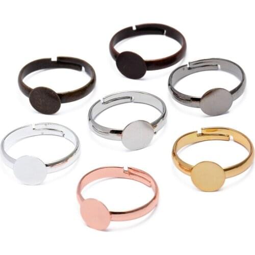 20pcs/lot Adjustable Ring Settings 6/8/10mm Round Blank Base Trays Bezel for Cabochon Cameo DIY Fashion Rings