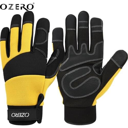 OZERO Flex Grip Work Gloves for Men and Women Tough Synthetic Leather Palm for Mechanic Yard Garden Work Car Repairing House Cho