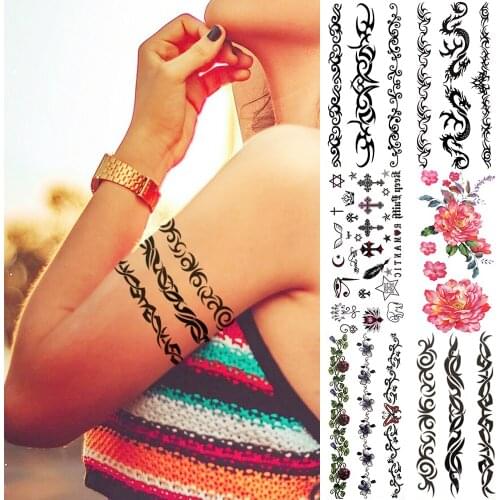 Unique Totem Temporary Tattoos For Women Girls Kids Realistic Chains Flower Cross Vine Fake Tattoo Sticker Forearm Tatoos Paste