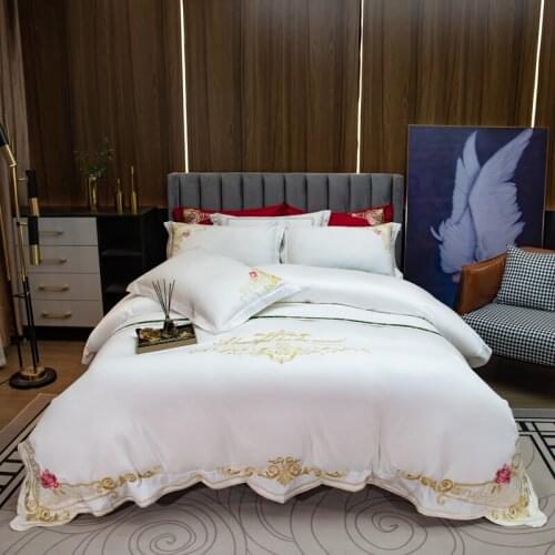 High End Vintage Gold Embroidery 600TC Egyptian Cotton White Duvet Cover Set Princess Wedding Bedding Bed Sheet Pillow shams