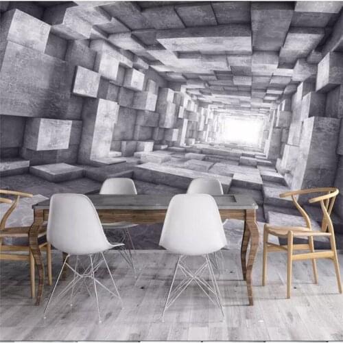 Wellyu Customized large mural green wallpaper 3D stereo retro expansion space tunnel industrial wind background wall