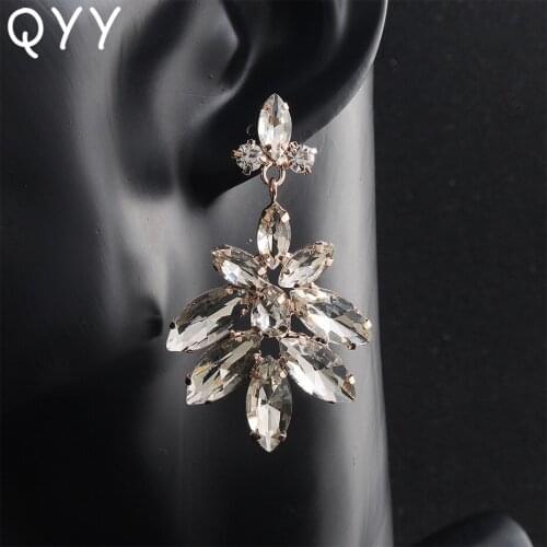 Newest Fashion Leaf Style Crystal Alloy Long Drop Earrings High Quality Wedding Jewelry Women Dangle Earrings
