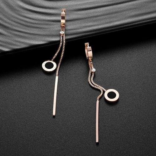 New Vintage Roman Numerals Long Tassel Stud Earrings For Women Acrylic Crystal Stainless Steel Earring Luxury Jewelry Brincos