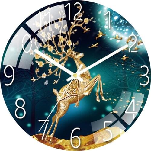 Gold Elk Clocks Wall Clock Living Room NordicHousehold Fashion Glass Punch-free Light Luxury Silent Watch Simple Mute Quartz