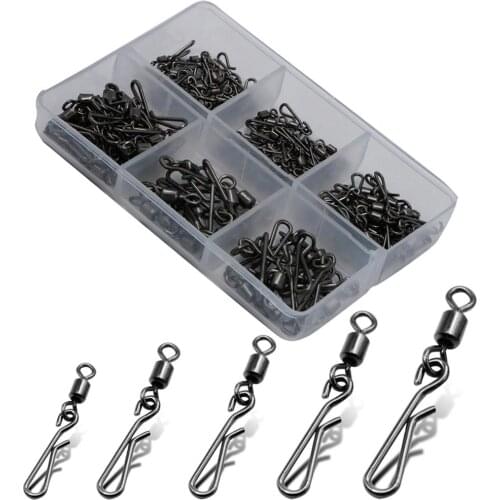 120pcs/box Multi Size Fishing Rolling Swivel Interlock Snap Hook Lure Connector Terminal Tackle Swivel Fish Tool Accessories