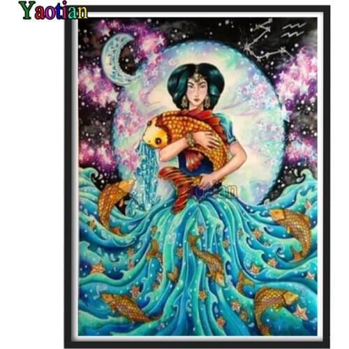 5D DIY Diamond Painting Fantasy beauty and goldfish Pictures Of Rhinestones Full Square/Round Diamond Embroidery Mosaic Decor