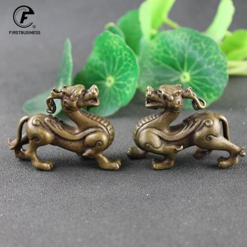Antique Bronze Chinese Mythical Beast Qi Lin Statue 1 Pcs Copper Animal Ornaments Lucky Home Feng Shui Living Room Decorations