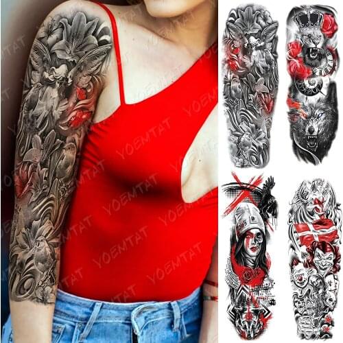 Large Arm Sleeve Tattoo Red Butterfly Rose Clown Waterproof Temporary Tatto Sticker Angel Lily Lion Body Art Full Fake Tatoo