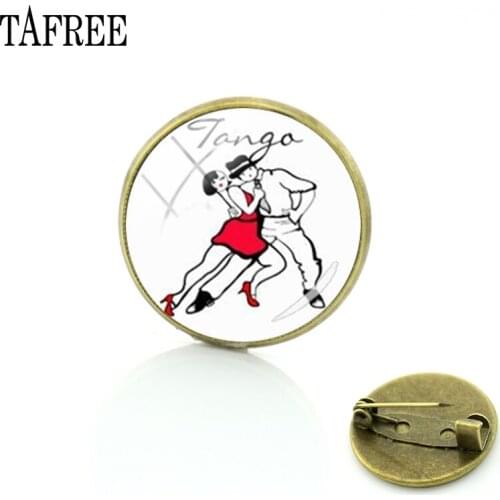 TAFREE tango picture brooch round Antique Bronze Plated badges for fashion jewelry womens accessories pins metal FQ649