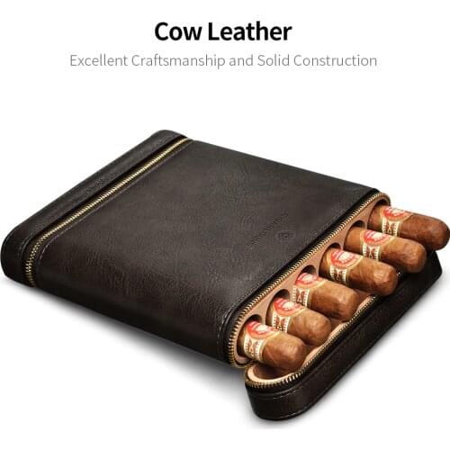 CIGARLOONG New Design Cigar Travel Case Mini Humidor Holds 6 Cigars Made by PU Leather and Cedar Wood CP-1020