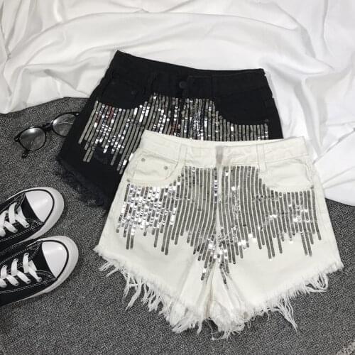 Sequins beading denim shorts female high waist flash denim shorts summer new Korean version was thin hot shorts wq1427 dropship
