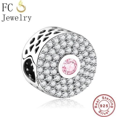 FC Jewelry Fit Original Brand Charm Bracelet 925 Sterling Silver Pink Zirconia Reflexion Shine Crystal Bead Making Berloque