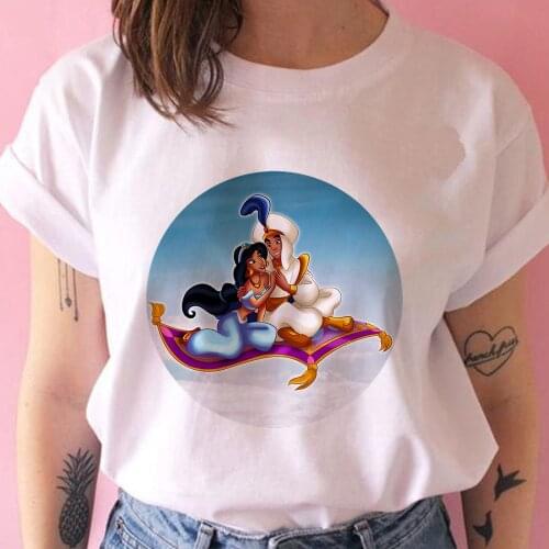 Girls T-shirts Summer Fashion Woman Tops Tees Casual Short Sleeve O-neck Tshirt Disney Princess Jasmine Aladdin Print T Shirts