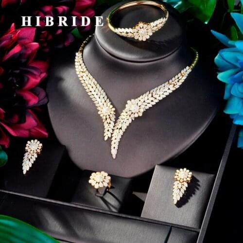 HIBRIDE Sparkling New Flower Design Wedding Bridal Cubic Zircon Necklace Jewelry Set Dress Jewelry Set For Party Gifts N-841