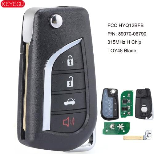KEYECU P/N: 89070-06790 Flip Remote Key 4 Button 315MHz H Chip Replacement for Toyota Camry 2018 TOY48 Blade FCC: HYQ12BFB