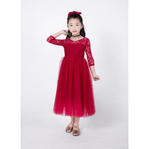 Red New Year Lace Dress for Kids Lovely Bows Long Beach Tulle Dress Pricness Children 2 Year Old Baby Girl Clothes